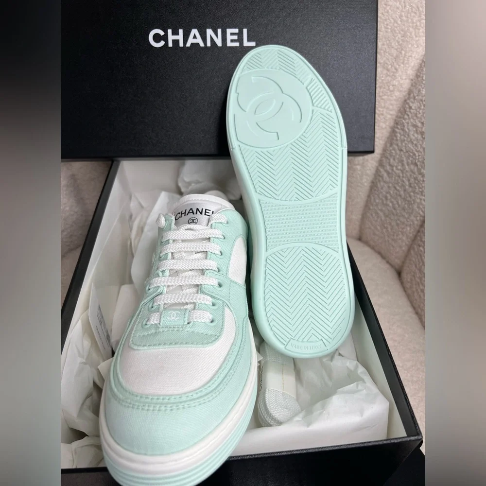 CHANEL Light Turquoise Sneakers 38.5 — New in Box - Picture 10 of 12